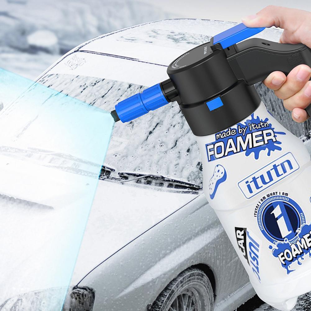 Pressure Washer Foam Gun - เครื่องพ่นโฟมไฟฟ้าสำหรับล้างรถ เครื่องสร้างโฟมหิมะอัตโนมัติแบบใช้แบตเตอรี่ เครื่องพ่นสบู่แรงดันสูงสำหรับดูแลรถยนต์